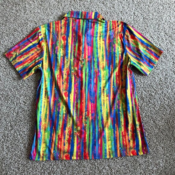 Hreski Mens Size Large Multicolor Stripe Short Sleeve Polo Shirt - Picture 2 of 7